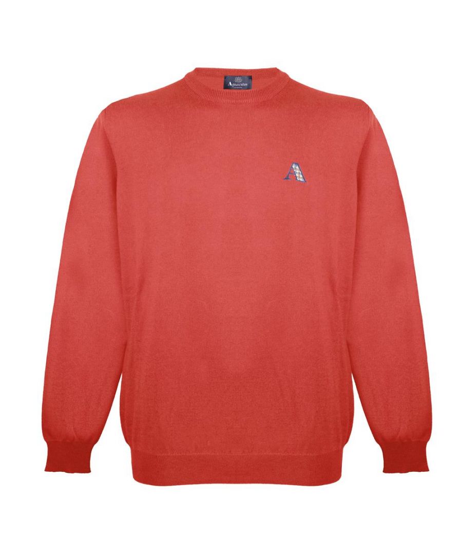 Aquascutum Mens Long Sleeved Knitwear Jumper with Logo in Red