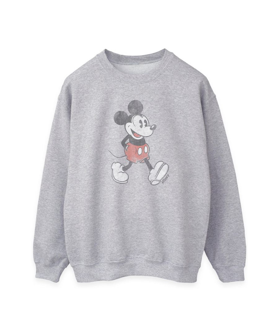 Disney Womens/Ladies Walking Mickey Mouse Heather Sweatshirt (Grey) - Size X-Large