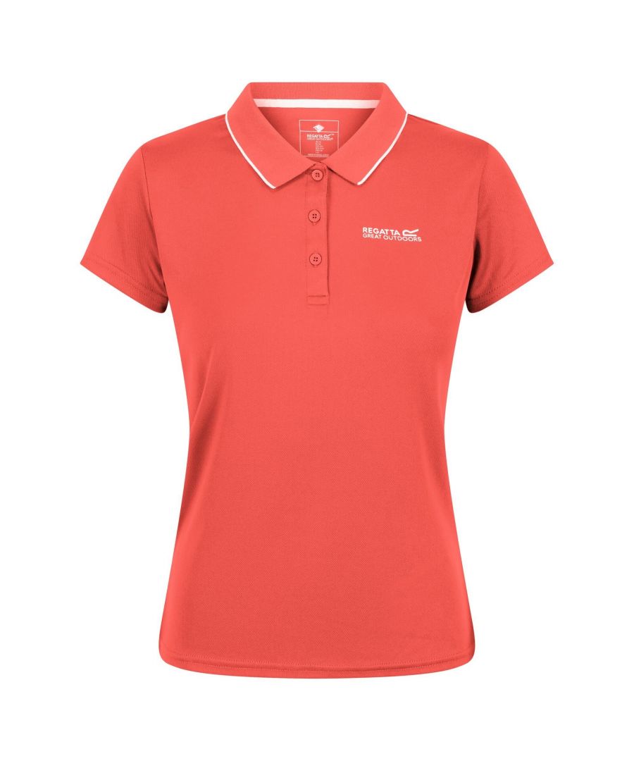 Material: 100% quick dry polyester pique fabric. Ribbed collar. Good wicking performance. 3 button placket.