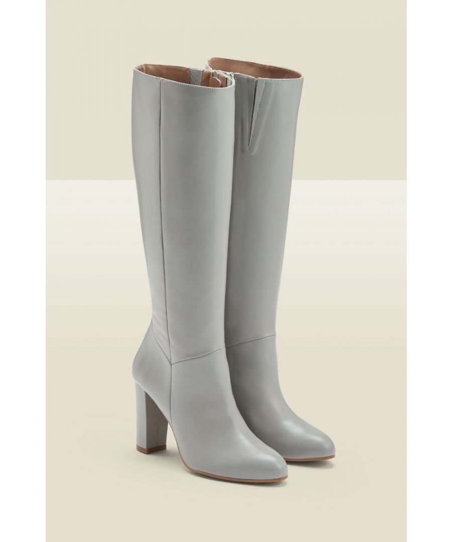 Image for Blake Grey Leather Zip Knee High Boot