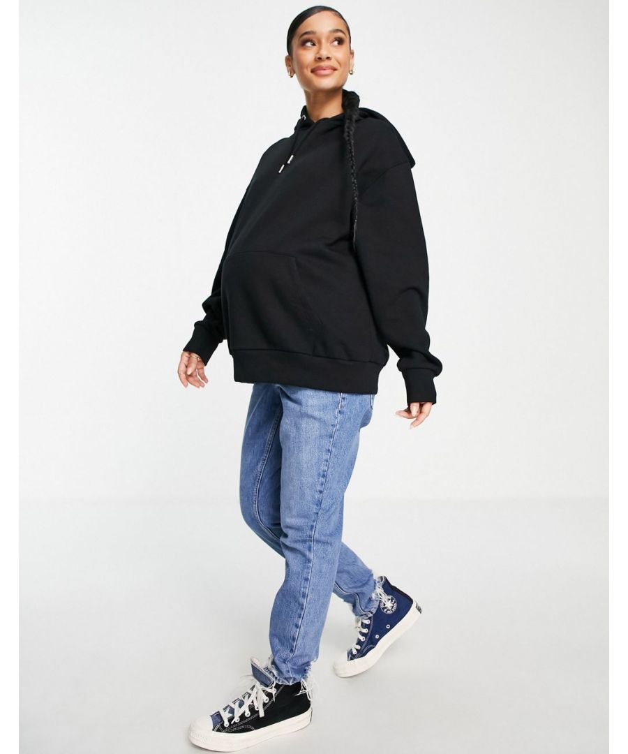 hoodie by ASOS Maternity Act casual Drawstring hood Pouch pocket Ribbed trims Oversized fit Designed to fit you from bump to baby Sold by Asos