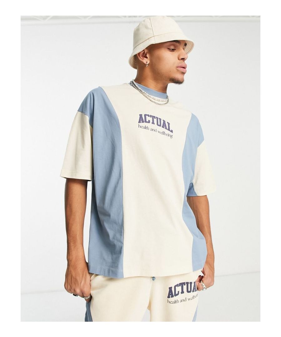 T-shirt by ASOS DESIGN Part of a co-ord set Joggers sold separately Cut-and-sew design Crew neck Logo print to chest Oversized fit Sold by Asos