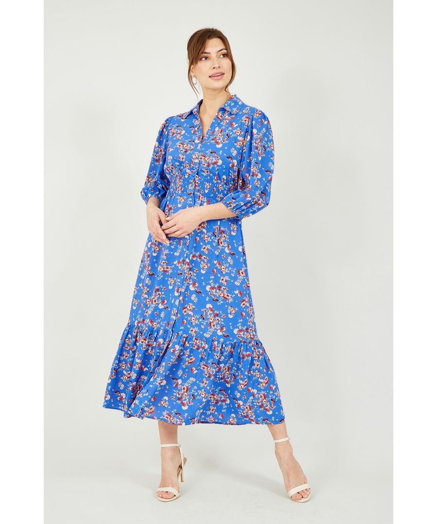 A classic floral midi dress never goes out of style. Designed with an empire waist to flatter, a shirt style neckline for casual comfortability, and 3/4 sleeves. This dress will be your go-to style for all occasions, dress it up for your wedding invite or keep it casual for brunch. Pair with a pair of sandal heels and a clutch, or wear it with trainers and a tote bag.