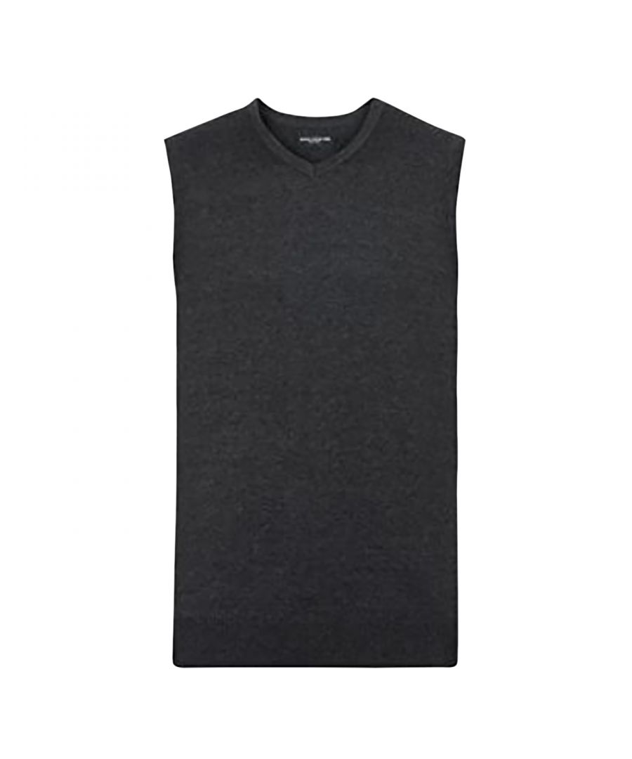Russell Collection Mens V-Neck Sleevless Knitted Pullover Top / Jumper (Charcoal Marl)