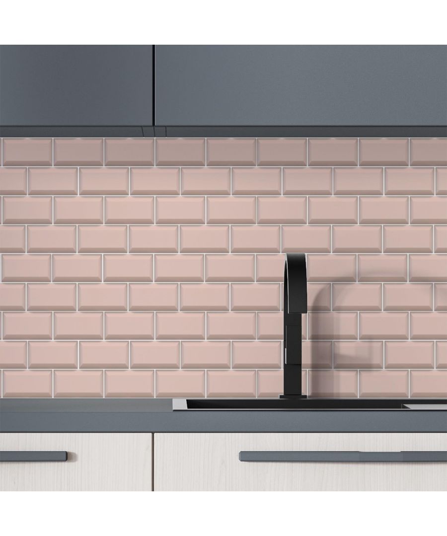 Image for Blush Pink Subway Brick Tile 11.2 x 5.5 inches / 28.5 x 14 cm 12 pieces tile Stickers, adhesive tiles, self-adhesive wallpaper, wallpaper living room, tile sheet