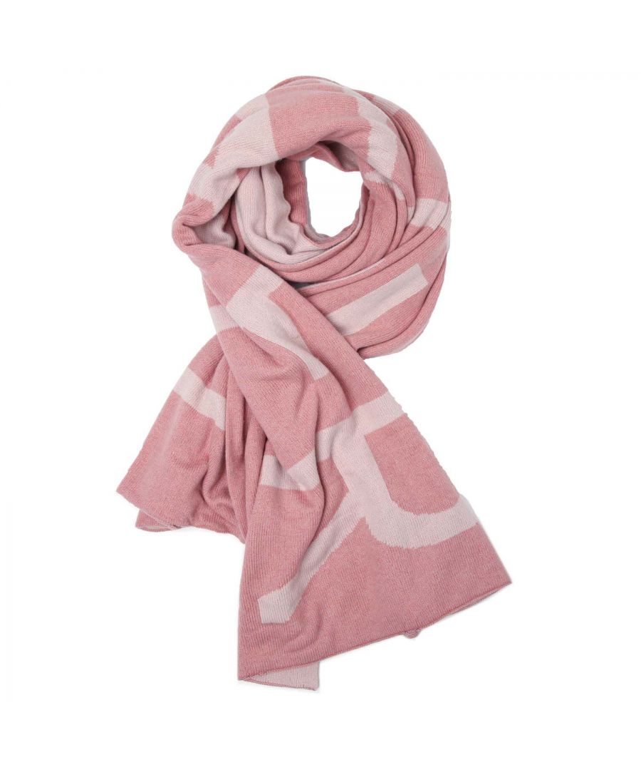 Womens Ted Baker Fireiy Branded Jacquard Long Scarf in pink.- Large branded intarsia design along the front.- Super-soft.- 45% Polyamide  30% Cotton  25% Wool.- Ref: 256033PINK