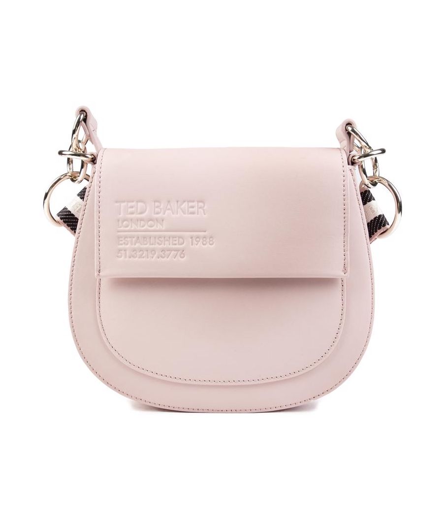 Womens pink Ted Baker darcell handbag, manufactured with leather. Featuring: adjustable guitar strap, magnetic closure, gold hardware, single grab handle and protective dustbag.