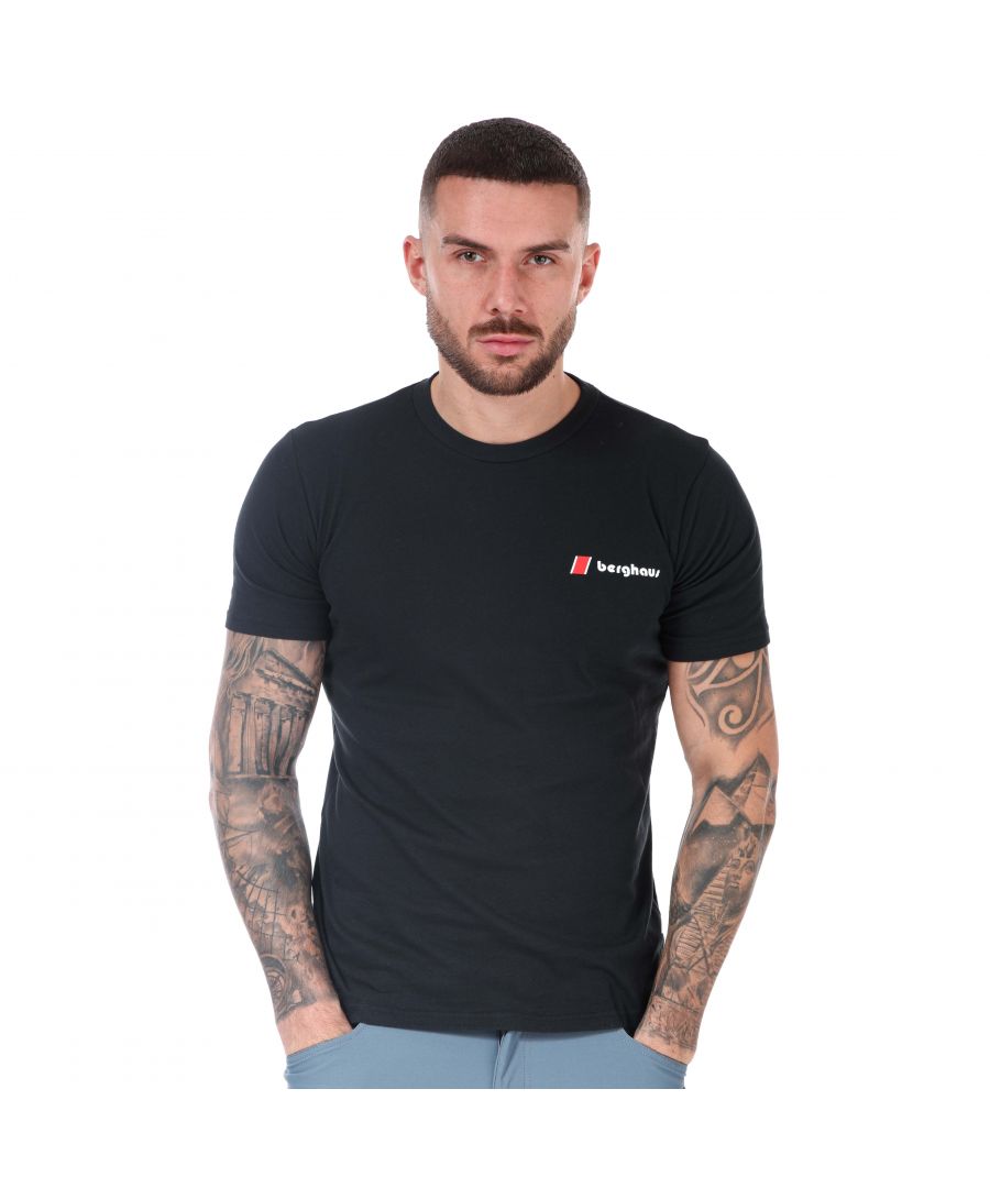 Mens Berghaus Aztec Block T- Shirt in black.- Crew neck.- Short sleeves.- Little chest logo on the front.- Big screen-printed Aztec graphic on the back.- Regular fit.- Body: 100% Cotton. Trim: 90% Cotton  10% Elastane.- Ref: 4A001346BP6
