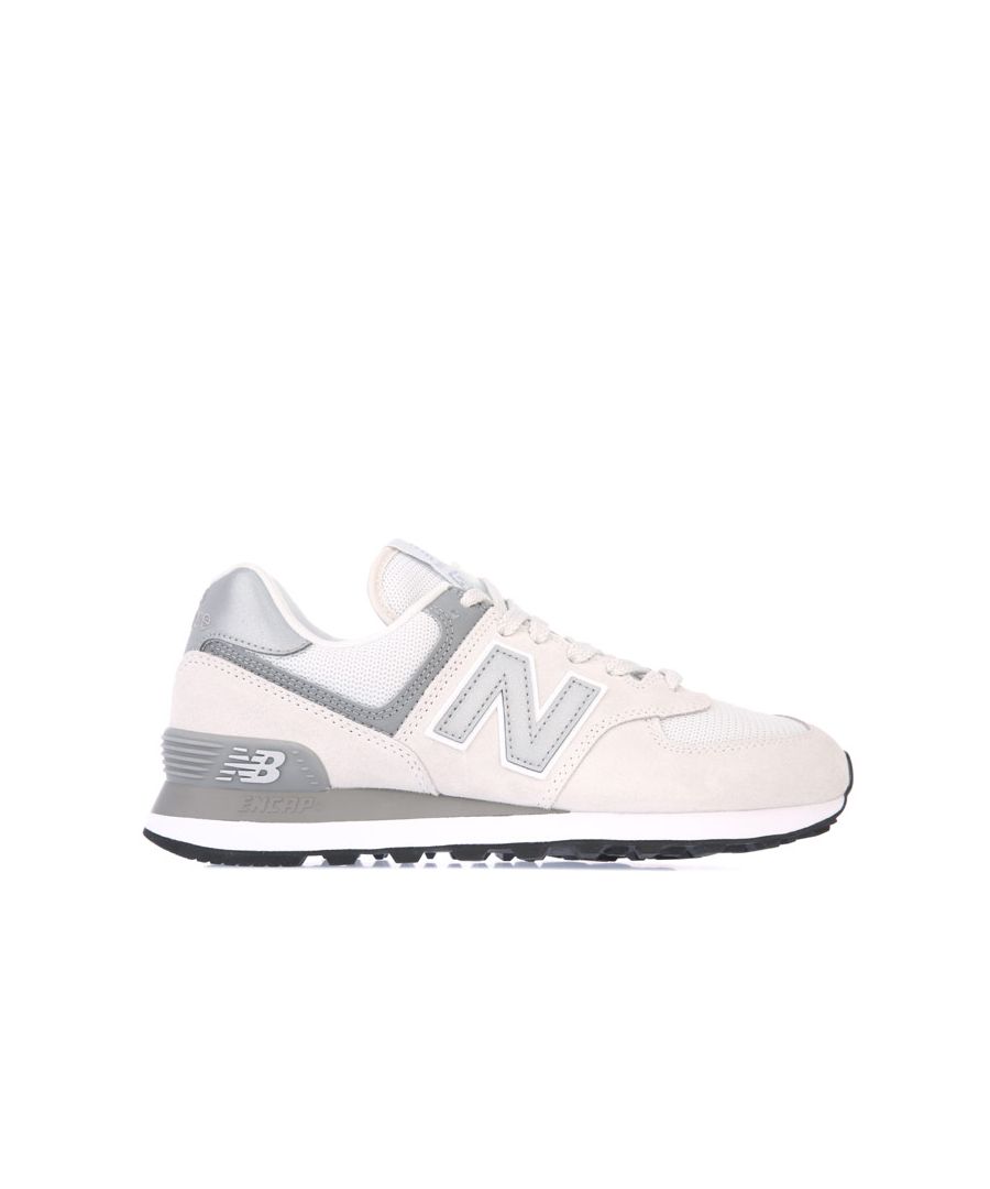 Womens New Balance 574 Trainers in light grey.- Suede-mesh upper.- Lace fastening. - Lightly padded ankle and tongue.- Classic N logo.- EVA midsole cushioning.- Rubber outsole. - Leather upper  Textile lining  Synthetic sole.- Ref.: WL574JN2