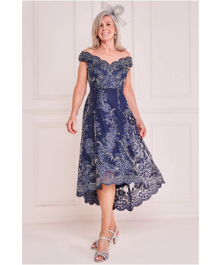 Goddiva Womens Embroidered Lace High Low Midi Dress - Multicolour - Size 8 Uk