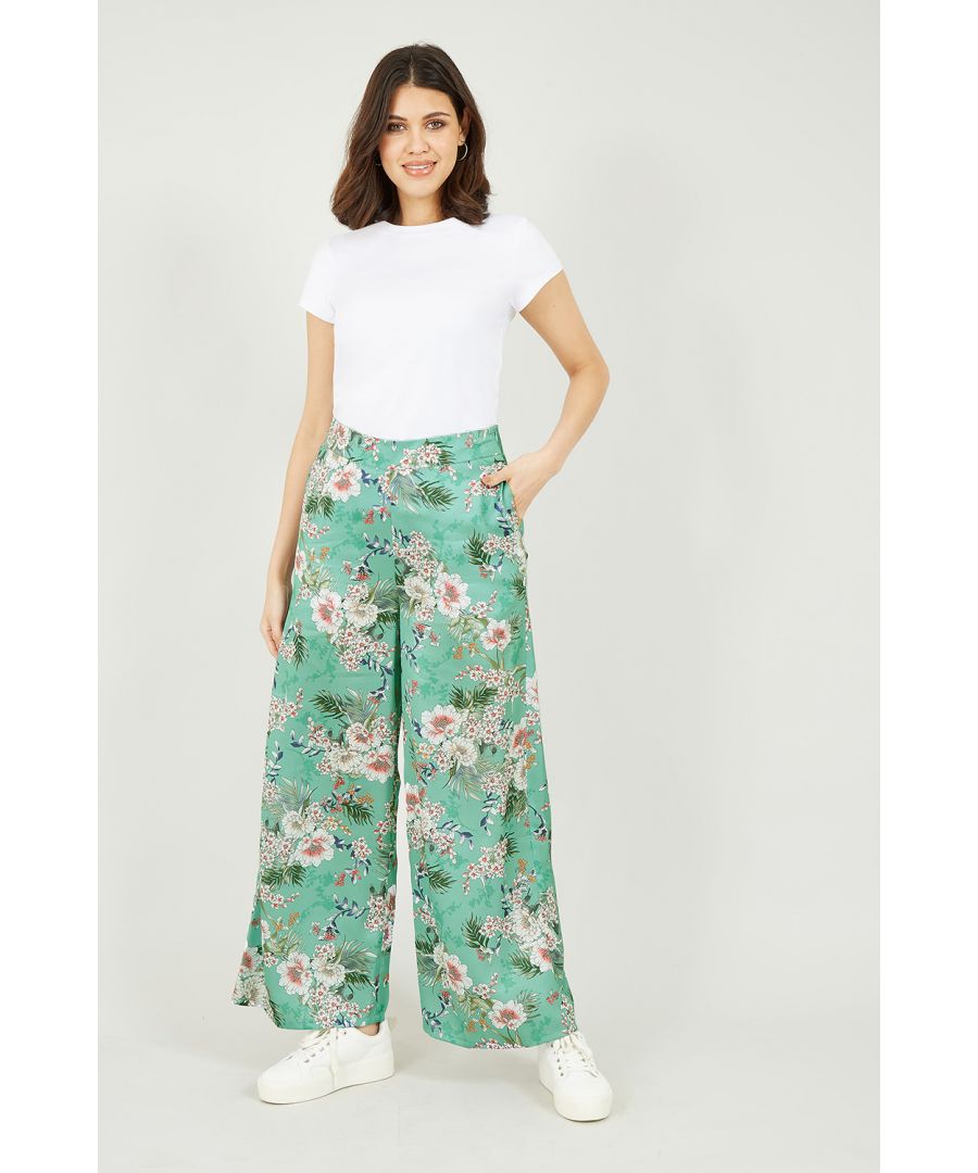 Image for Yumi Sage Green Tropical Palm Print Trousers
