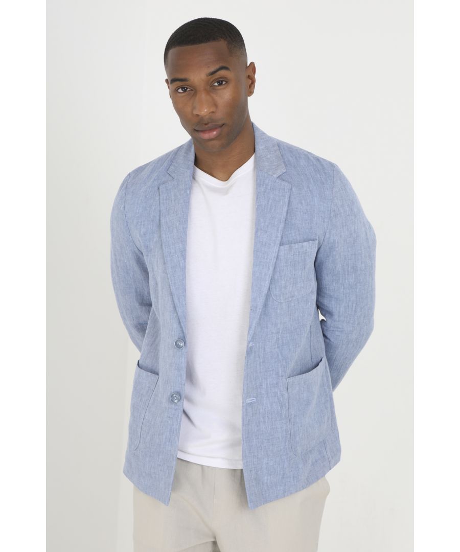 Brave Soul Mens Light Blue 'Cambridge' Button Through Chambray Blazer - Size X-Large