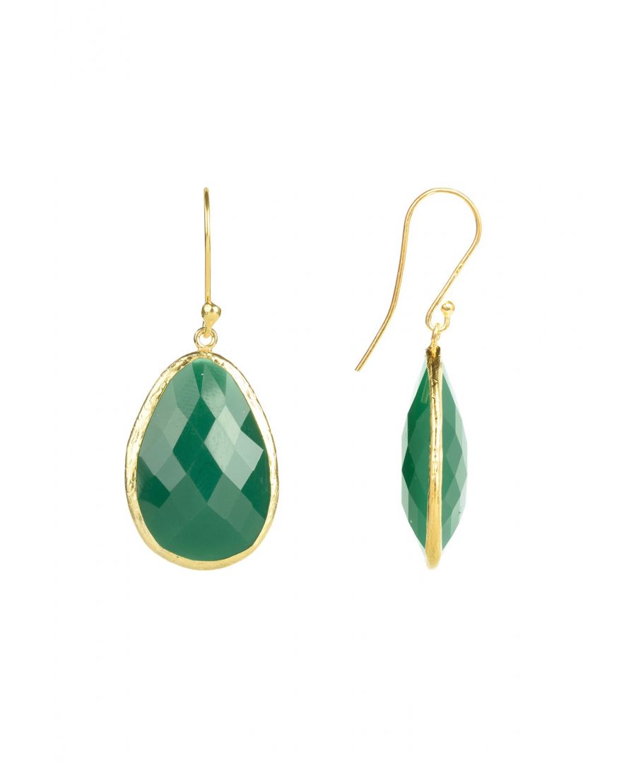 Image for Single Drop Earrings Green Onyx Gold