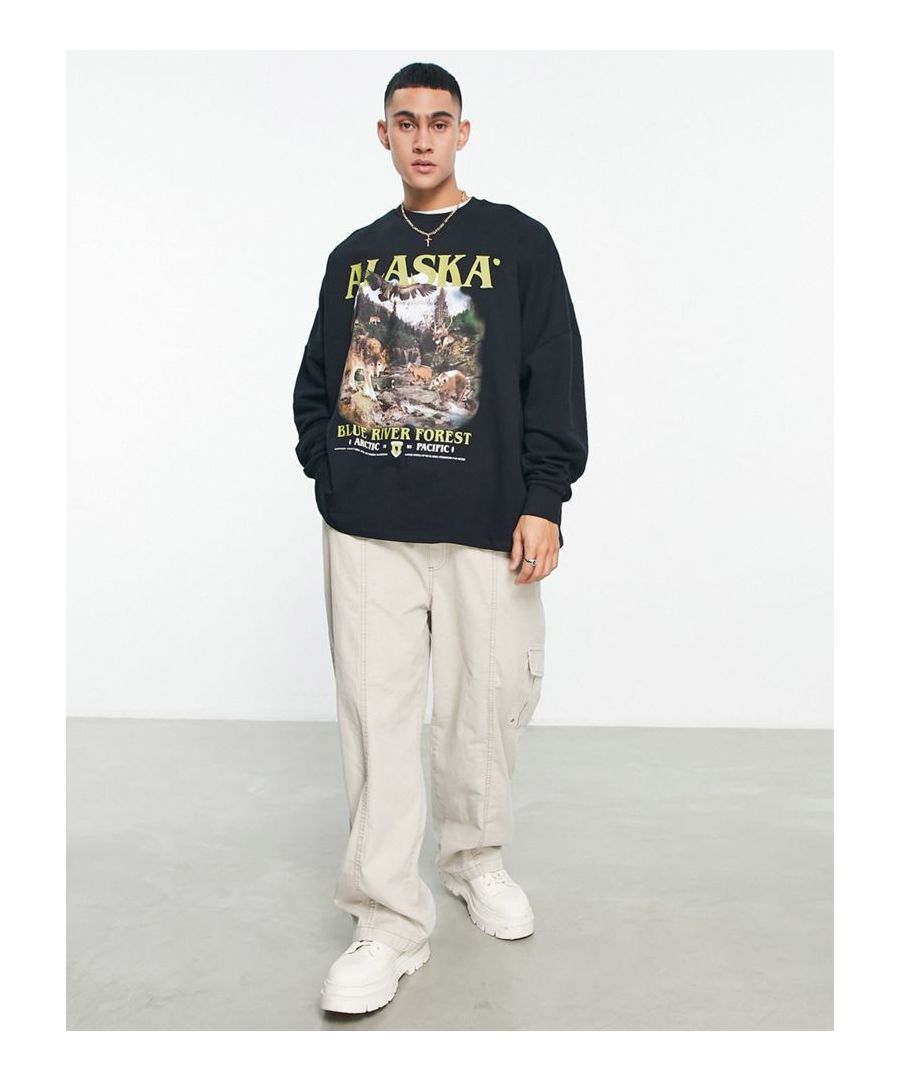 Sweatshirts by ASOS DESIGN Act casual Crew neck Drop shoulders Graphic print to front Super-oversized fit Size down for a closer fit Sold by Asos
