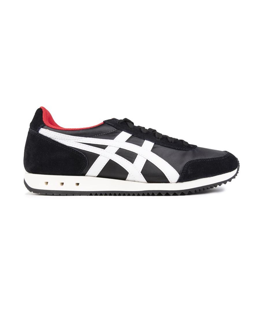 Kids black Onitsuka Tiger new york trainers, manufactured with nylon and a rubber sole. Featuring: eva sole, side stripe detail and reinforced heel counter.