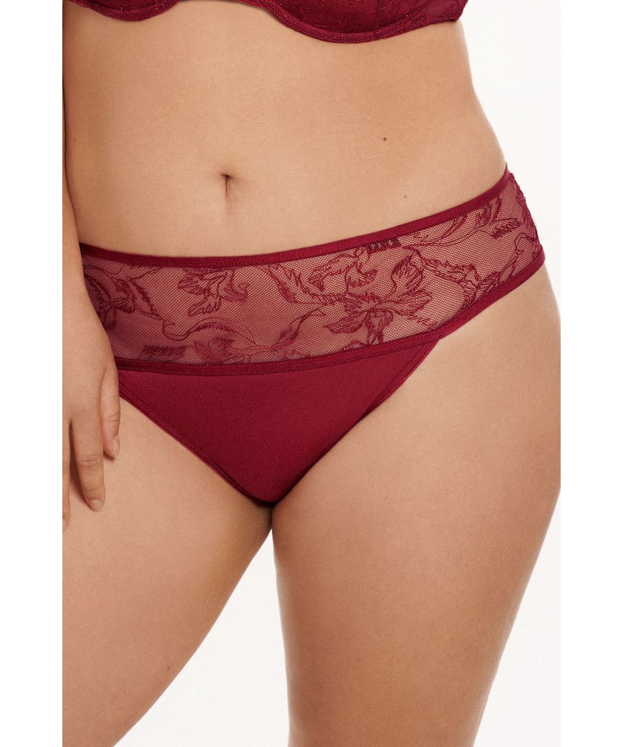 These seductive Brazilian briefs from the Lisca 'Ruby' range features a flat, wide embroidered waist that flows around the sides. The piping detail at the waist finished is an interesting detail at the back. Pair these briefs with a bra from the Lisca 'Ruby' range.  