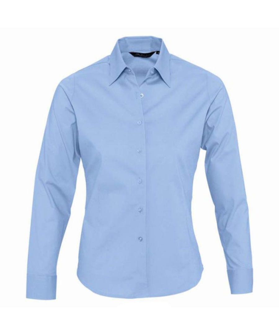 SOLS Womens/Ladies Eden Long Sleeve Fitted Work Shirt (Bright Sky) - Blue - Size X-Large