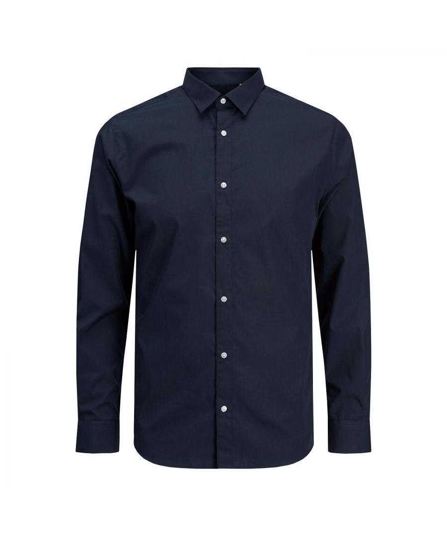 Image for Jack & Jones Men's Joe Long Sleeves Plain Collared Formal Shirt, Navy Blazer