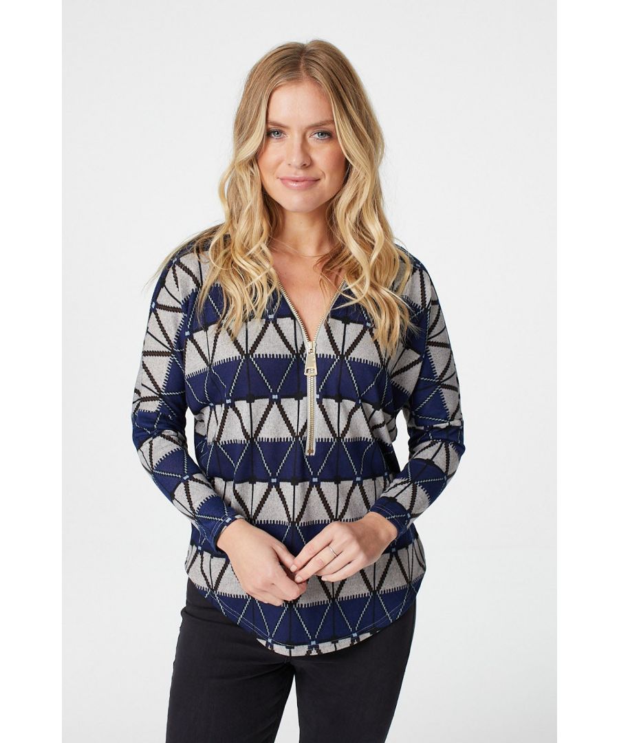 Image for Striped Zip Front Long Sleeve Jumper