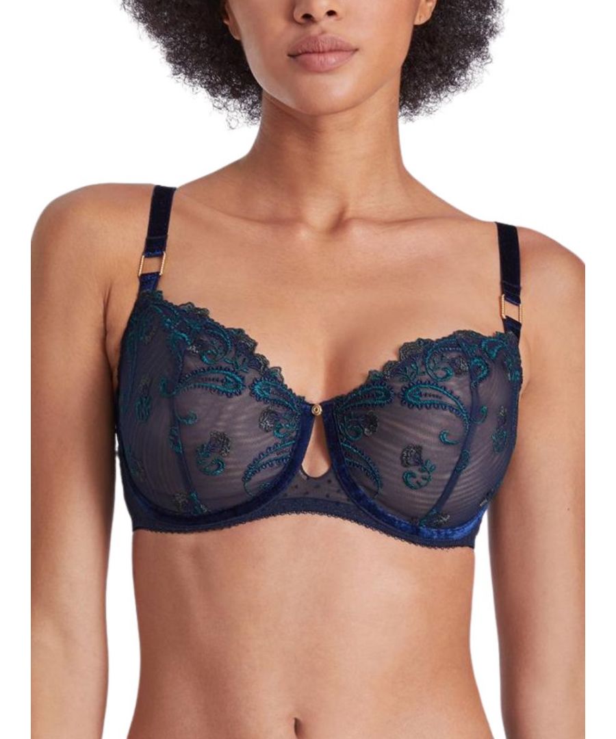Aubade Velvet Memories Half Cup Bra. With beautiful French embroidery and sheer, unpadded cups. The product is recommended for hand wash only.
