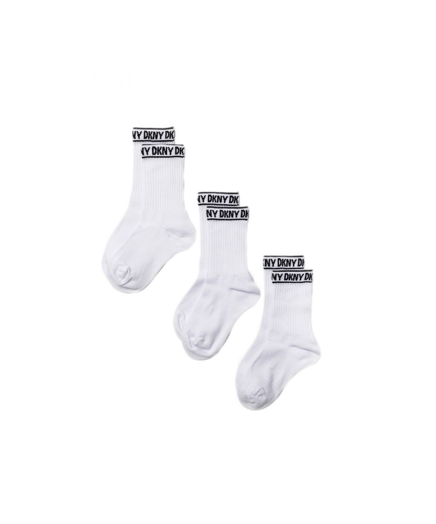 This three-pack of socks feature a simple colourway with black detailing at the ankle, featuring the DKNY logo. The socks are cotton rich, to ensure a comfortable feel all day.