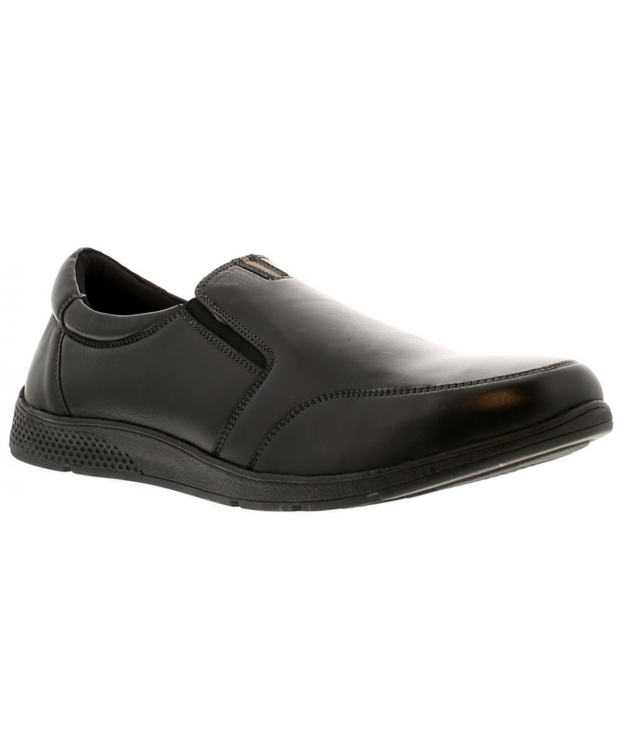 Rockstorm Robbie Mens Casual Leather Shoes Black. Leather Upper. Fabric Lining. Synthetic Sole. Mens Softy Leather Twin Gusset Lightweight Flexible Shoe.