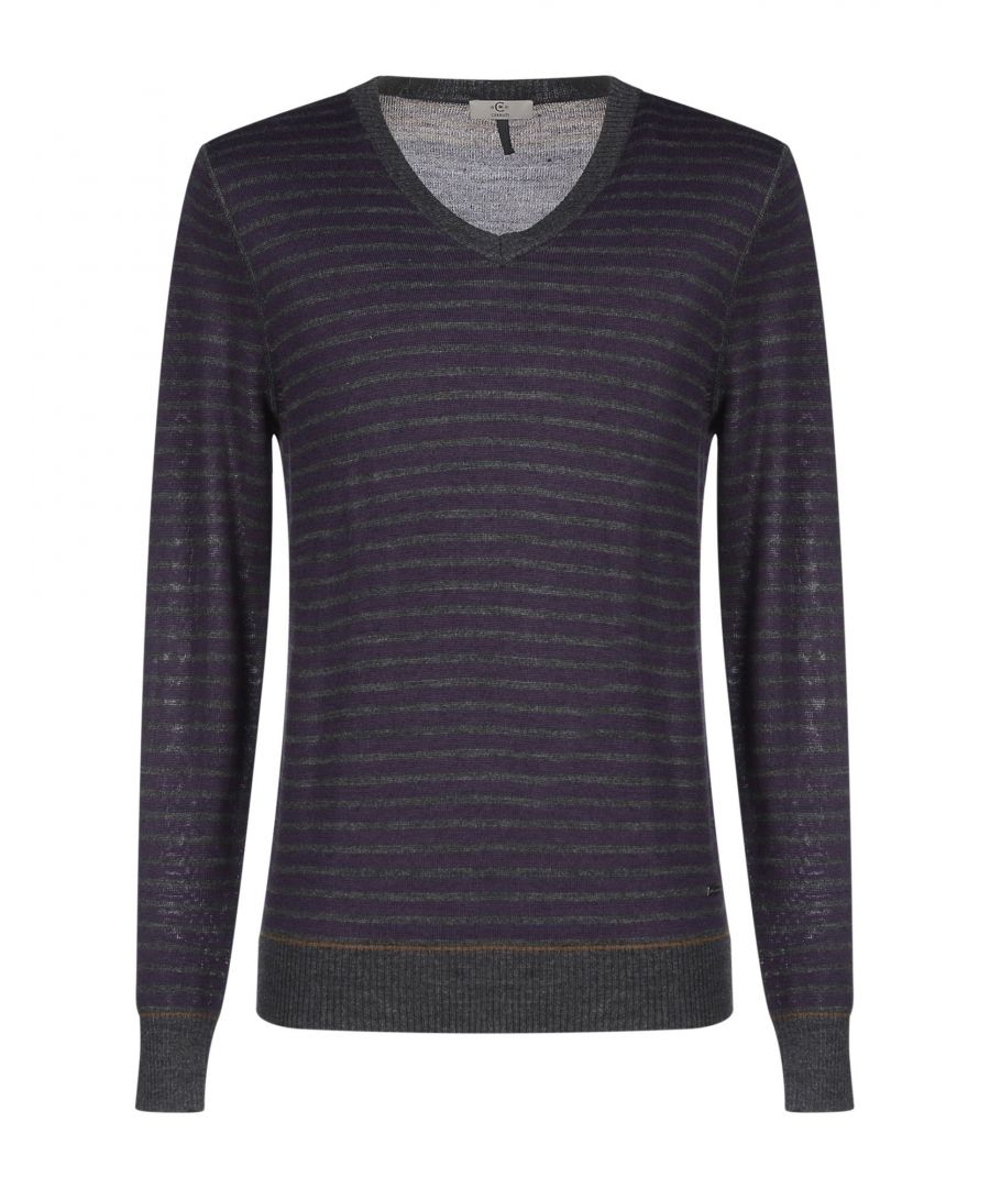 knitted, lightweight knitted, stripes, v-neckline, long sleeves, no pockets, logo