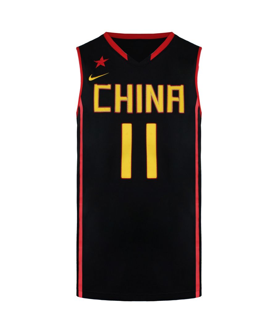Nike China National Basketball Team Yi J.L 11 V-Neck Black/Red Mens Vest 394854 010
