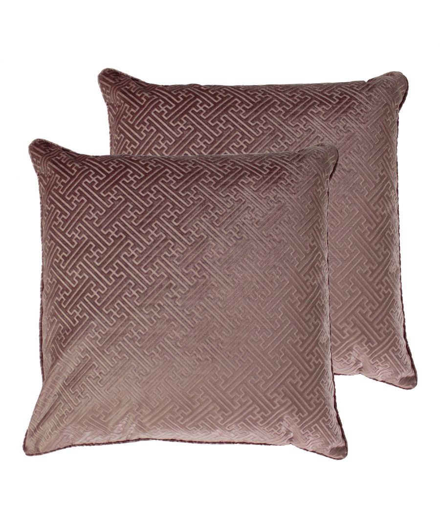 Instantly add style and elegance to your interior with the Florence luxe velvet cushion with embossed design inspired by timeless greek key patterns. Made with luxurious sheen velvet, which catches the light to accentuate the embossed design. Layer up with complementary cushions in other sizes to create a luxe hotel look bedroom or polished living room style.