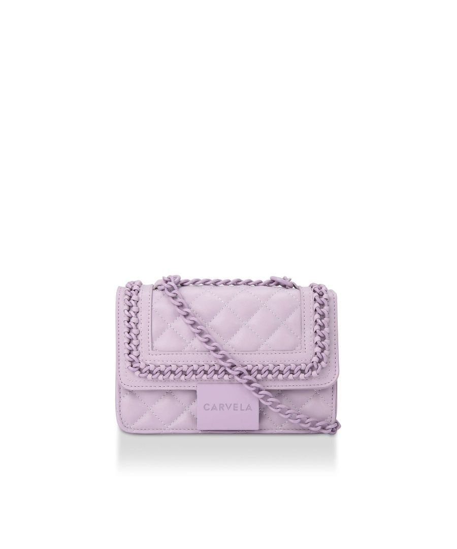 The Mini Bailey Cross Body is crafted in lilac with overstitch quilted flap. There is a purple chain trim as well as purple branded plate closure. Dimensions: 13cm (H), 21cm (L), 7cm (D). Strap length: 116cm. Strap drop: 59cm.