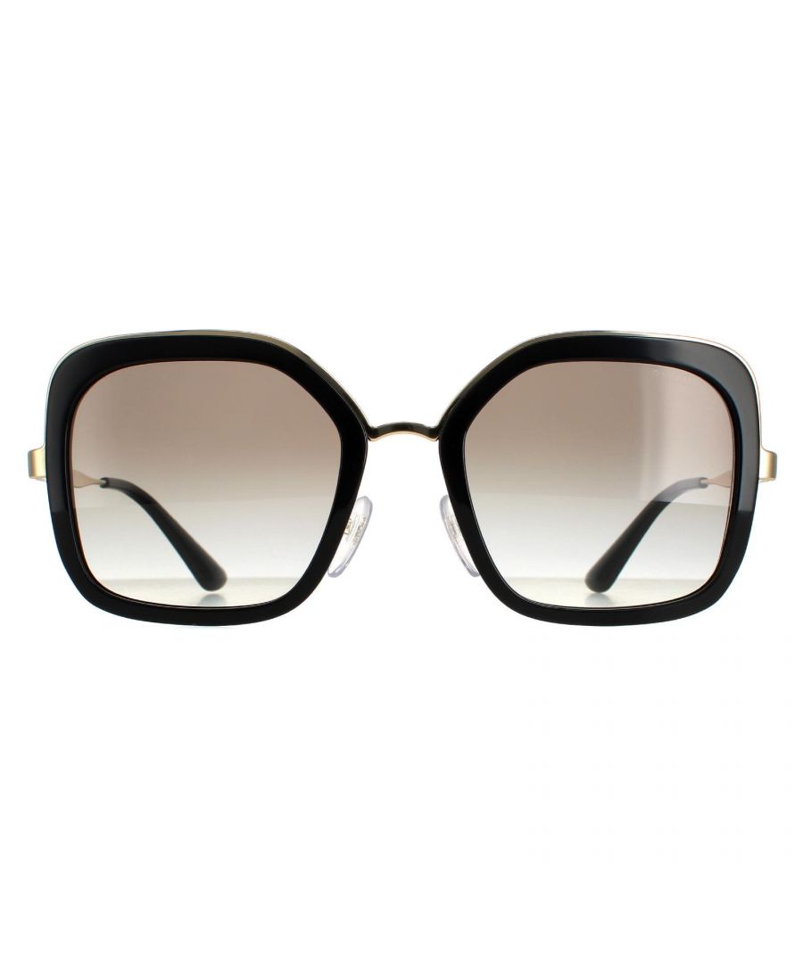 Prada Butterfly Womens Black Gray Gradient PR 57US  PR 57US have a luxurious oversized square frame front in polished acetate and flat metal temples that feature an engraved Prada logo.
