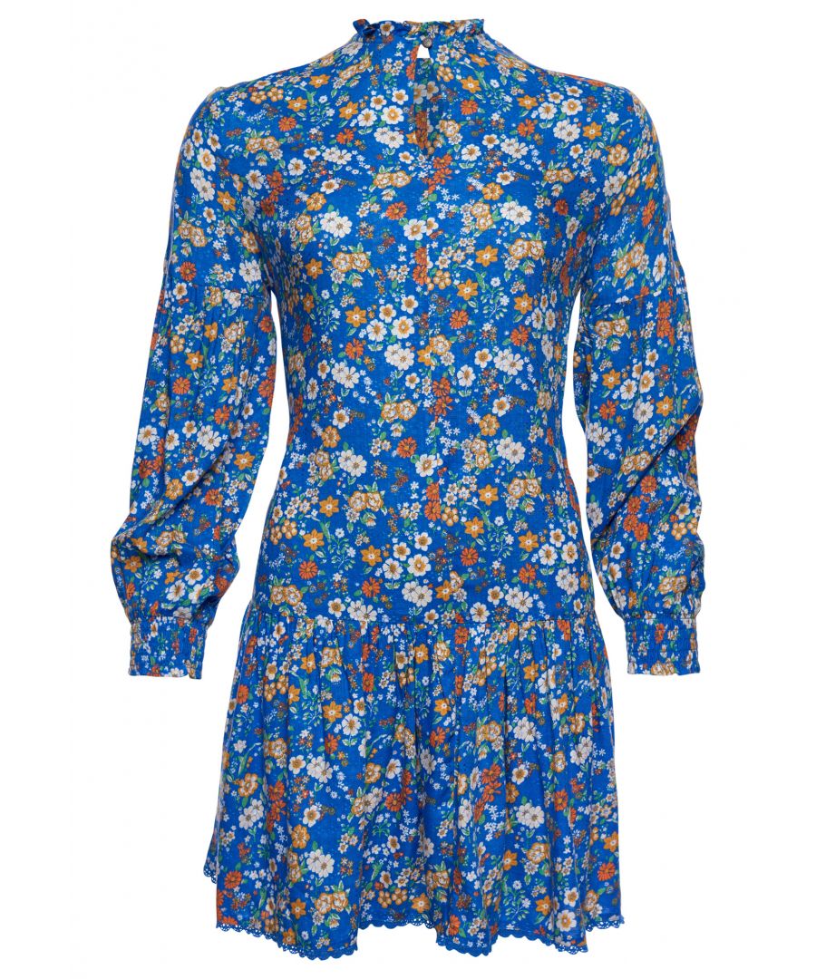Superdry Womens High Neck Mini Dress - Blue Viscose - Size 12 UK
