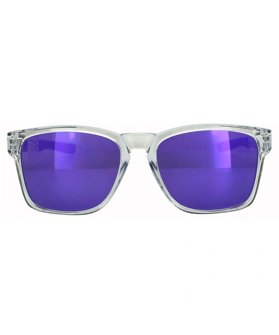 Oakley Sunglasses Catalyst OO9272-05 Polished Clear Violet Iridium are new vintage inspired sunglasses from the lifestyle range that create an on trend look with their semi keyhole bridge and angular lens design. The O Matter frame is lightweight and durable and also features Oakley's three point fit for added comfort. Unobtainium earsocks and nosepads increase grip with perspiration, making these the perfect choice for all day use.