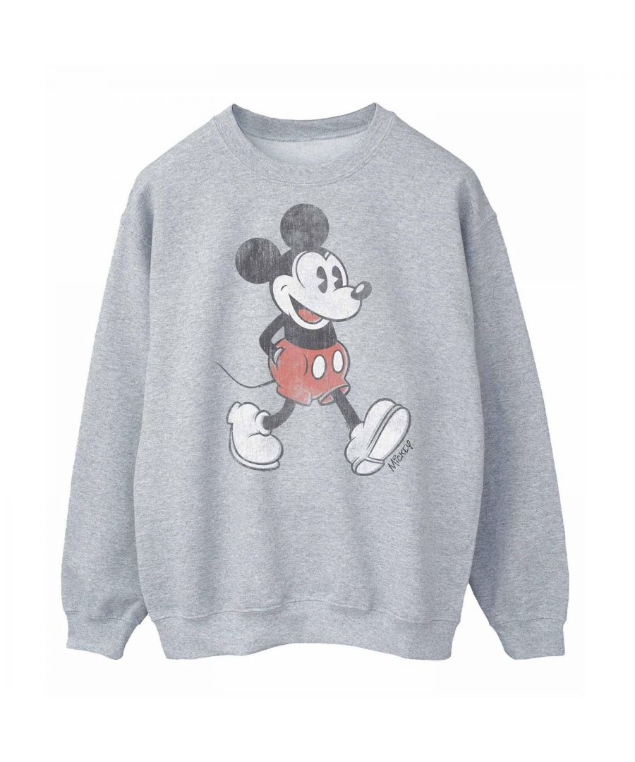 Disney Mens Walking Mickey Mouse Sweatshirt (Sports Grey) - Light Grey - Size X-Large