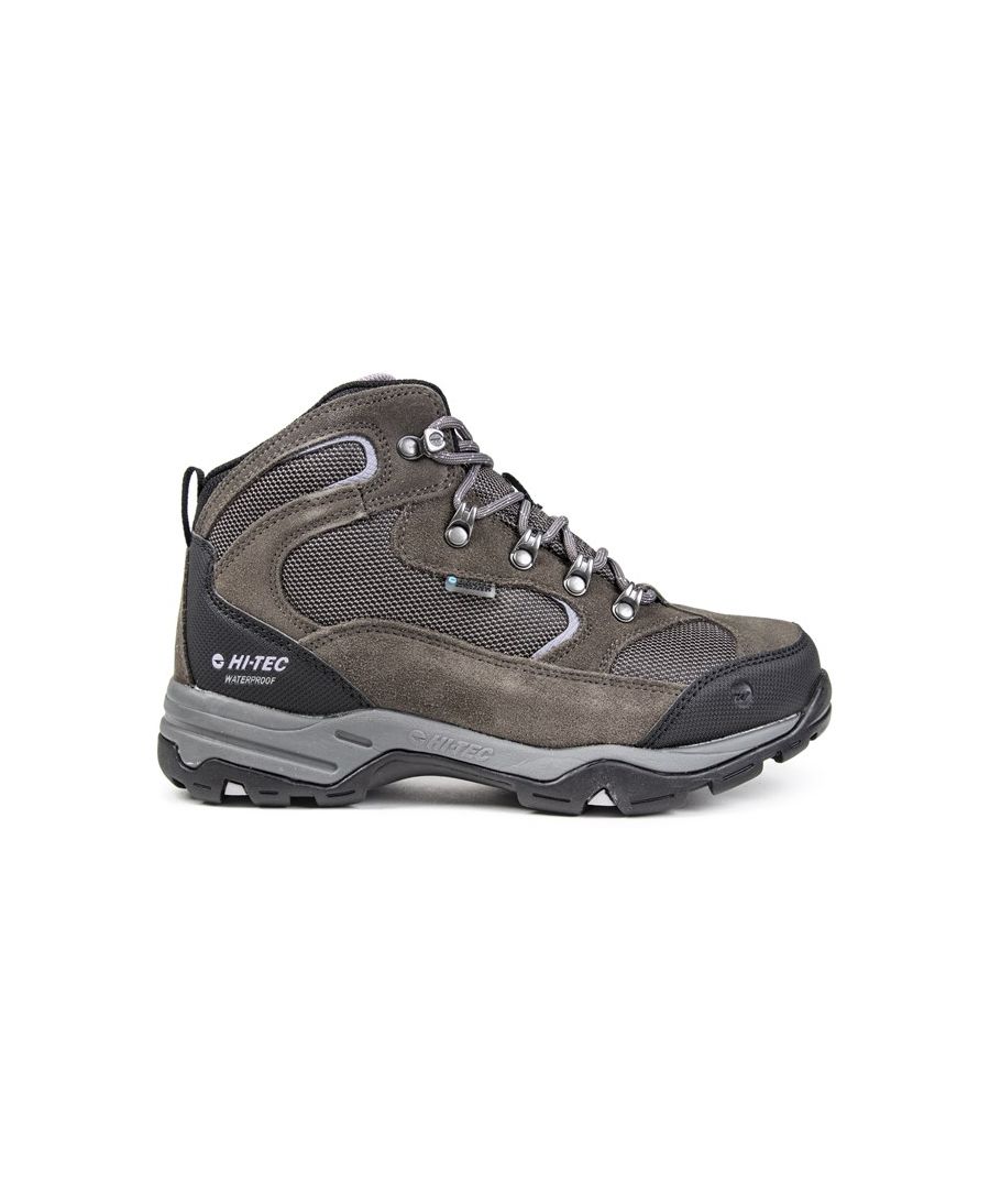 Beat the weather with these Hi Tec Storm WP all terrain waterproof hiking boots, delivering an exceptionally comfortable fit with a suede leather and textile mesh mixed upper for added durability, breathability and comfort during all adventures. A rugged lugged outsole delivers exceptional traction on any surface whilst the full secure lace up closure gives a supreme locked in fit for any trail walk. Finished with a DRI-Tec waterproof membrane to keep your feet dry in any weather conditions. \n - Suede leather / textile upper \n - Secure lace up fronts \n - Dri-Tec waterproof membrane \n - Compression moulded EVA Midsole for ultimate shock resistance \n - Lugged outsole enhances traction and grip \n - Hi Tec branding throughout