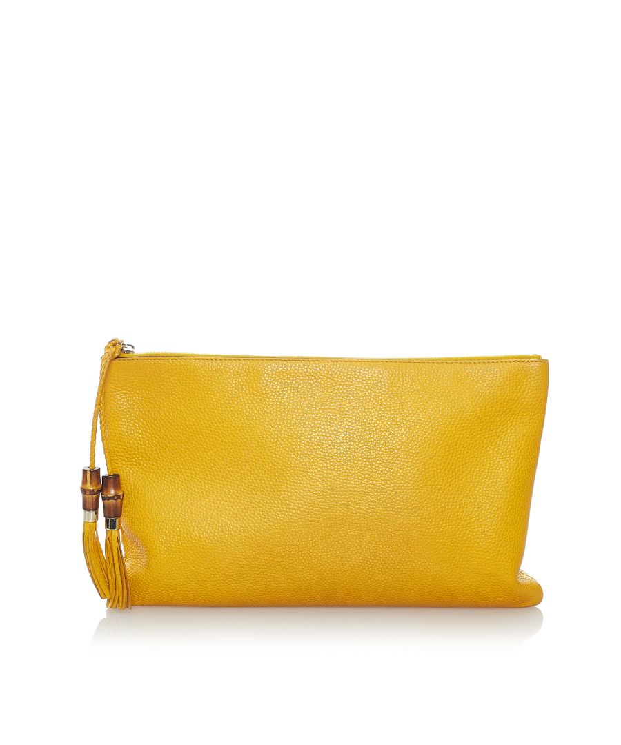 Gucci Pre-owned Womens Vintage Bamboo Leather Clutch Bag Yellow Calf Leather - One Size