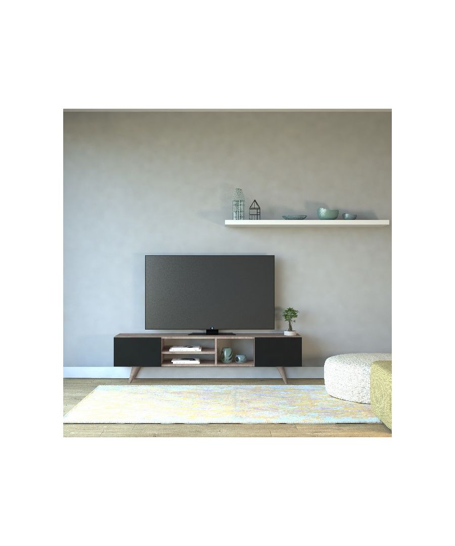 This stylish and functional TV cabinet is the perfect solution for television and all digital devices. Suitable for keeping accessories in order. Thanks to its design it is ideal for the living area. Easy-to-clean and easy-to-assemble assembly kit included. Color: Walnut, Black | Product Dimensions: W160xD29,7xH40,6 cm | Material: Melamine Chipboard | Product Weight: 22 Kg | Supported Weight: 20 Kg | Packaging Weight: W171xD38x H11,5 cm Kg | Number of Boxes: 1 | Packaging Dimensions: W171xD38x H11,5 cm.