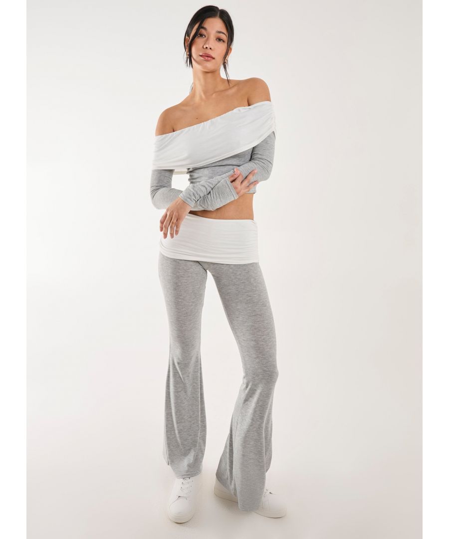 Pink Vanilla Womens Fold Over Two Tone Flared Leggings - Grey - Size Medium