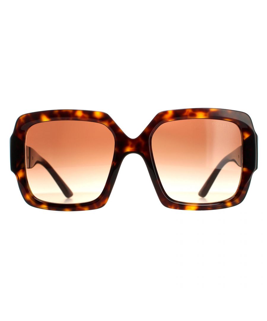 Prada Square Womens Havana Brown Gradient PR21XS Sunglasses Prada are a butterfly shaped design with oversized lenses for women. Crafted from thick acetate these sunglasses are designed for the more daring fashion lover. The thick temples feature an engraved Prada logo for authenticity