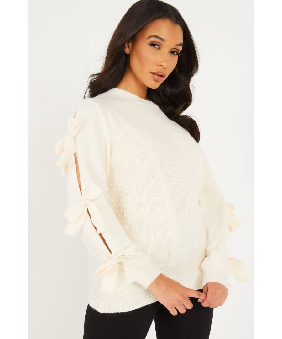 Image for Cream Knit Bow Sleeve Jumper