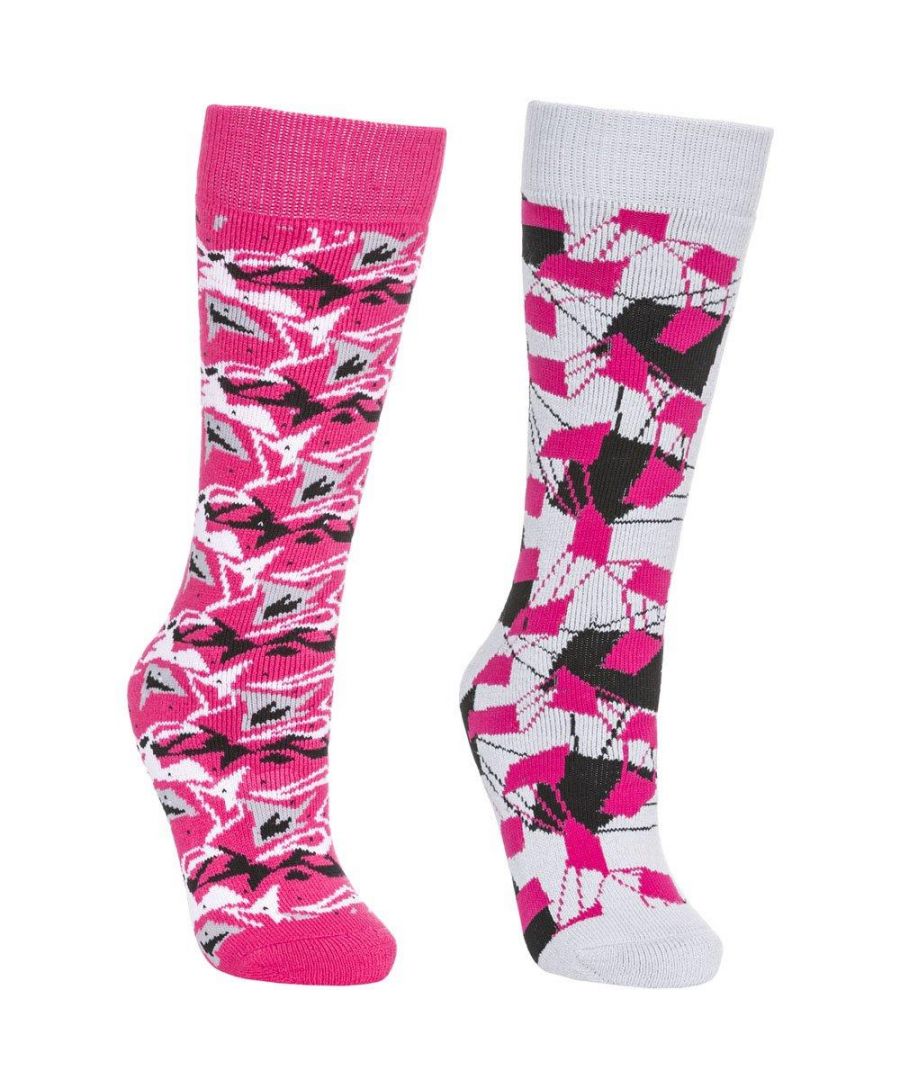 Image for Trespass Childrens/Kids Rockies Ski Socks (Pack Of 2) (Platinum/Pink Lady)