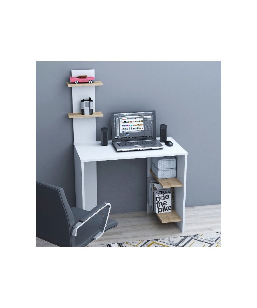 This modern and functional desk is the perfect solution to make your work more comfortable. Suitable for supporting all PCs and printers. Thanks to its design it is ideal for both home and office. Mounting kit included, easy to clean and easy to assemble. Color: White, Oak | Product Dimensions: W91xD50xH140 cm | Material: Melamine Chipboard | Product Weight: 24 Kg | Supported Weight: 30 Kg | Packaging Weight: 25 Kg | Number of Boxes: 1 | Packaging Dimensions: 144x54x8,2 cm.