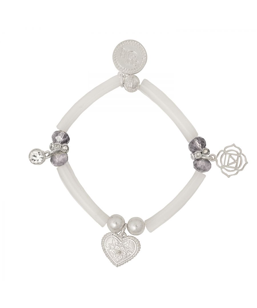 A definite eye-catcher, our Bibi Bijoux Silver Mandala Charm Bracelet will add a real fashion statement to your look. A jewellery accessory that also makes a fantastic gift for anyone who loves wearing cute, fun bracelets. It will blend effortlessly with your favourite casual clothing as well as your dressy outfits, making it the perfect addition to your collection of jewellery pieces for every occasion. Silver tone plated bracelet mixed with soft camel tone silicone tubes with a circumference of 7.5 inches with reinforced internal elastic for ease of wear.