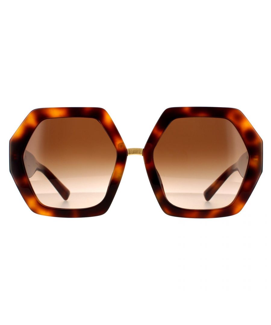Valentino Square Womens Havana Brown Gradient Sunglasses VA4053 are an oversized heptagonal design crafted from thick acetate with Valentino V embellished temples.