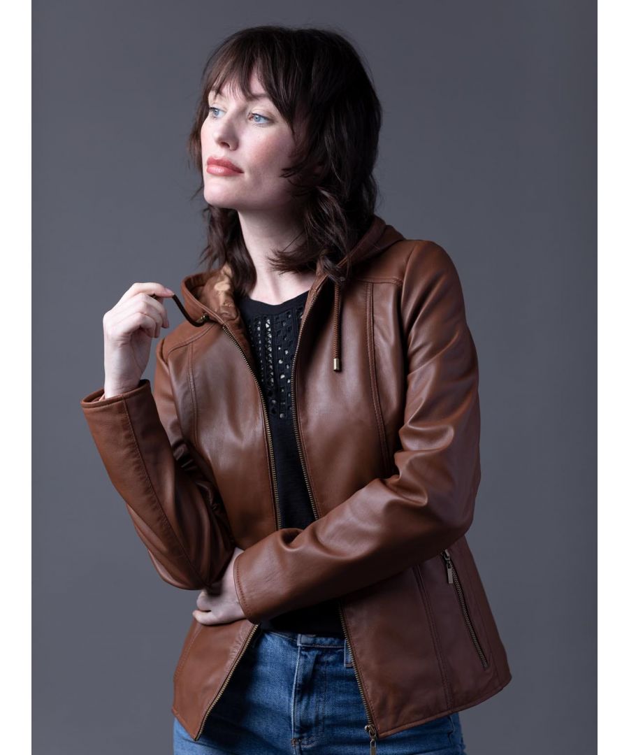 Image for Abbeyville Hooded Leather Jacket in Light Brown