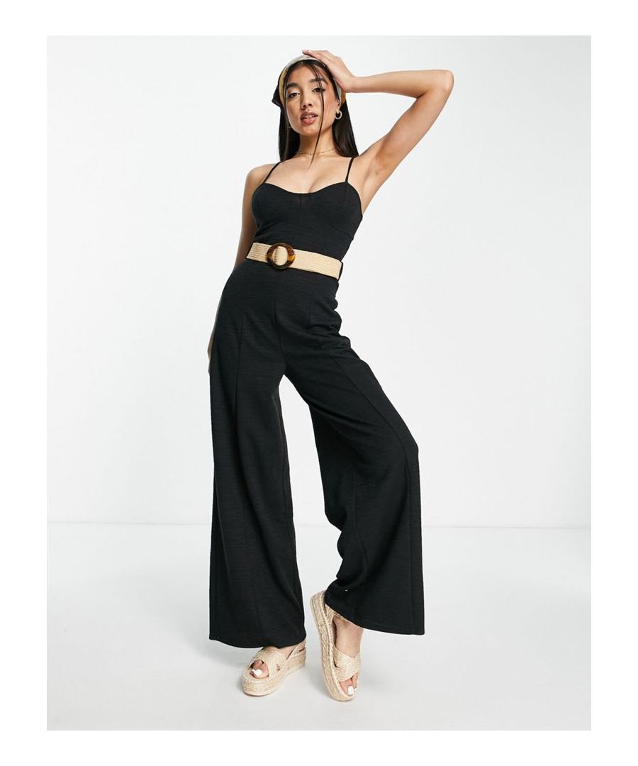 Jumpsuit by ASOS DESIGN Minimal effort, maximum payoff Scoop neck Adjustable straps Belted waist Cut-out back Button closure to reverse Straight leg Regular fit  Sold By: Asos