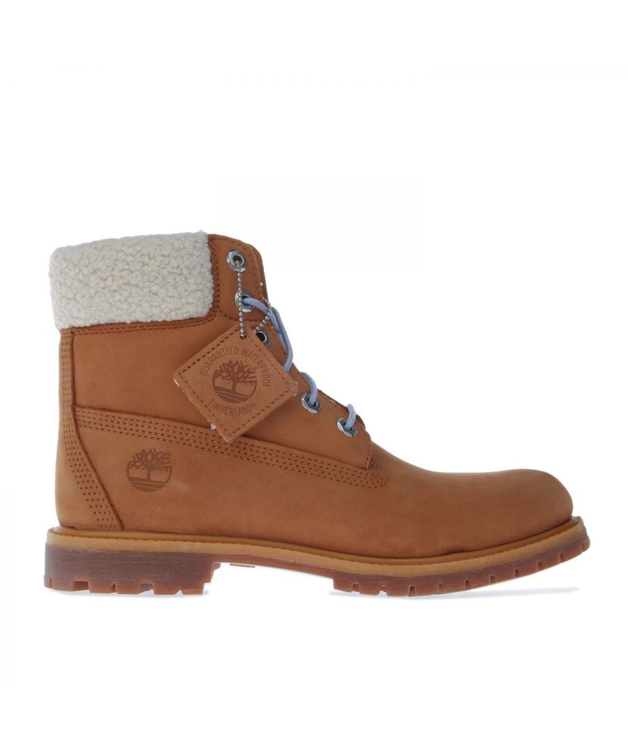 Womens Timberland 6 Inch Premium Boots in wheat.- Premium nubuck leather.- Lace up closure.- Seam-sealed waterproof construction.- A padded leather collar cushions the ankle.- Authentic shearling lining.- Removable anti-fatigue footbed for cushioning.- Supportive rubber outsole.- Leather upper  Textile lining  Synthetic sole.- Ref: CA2JRC
