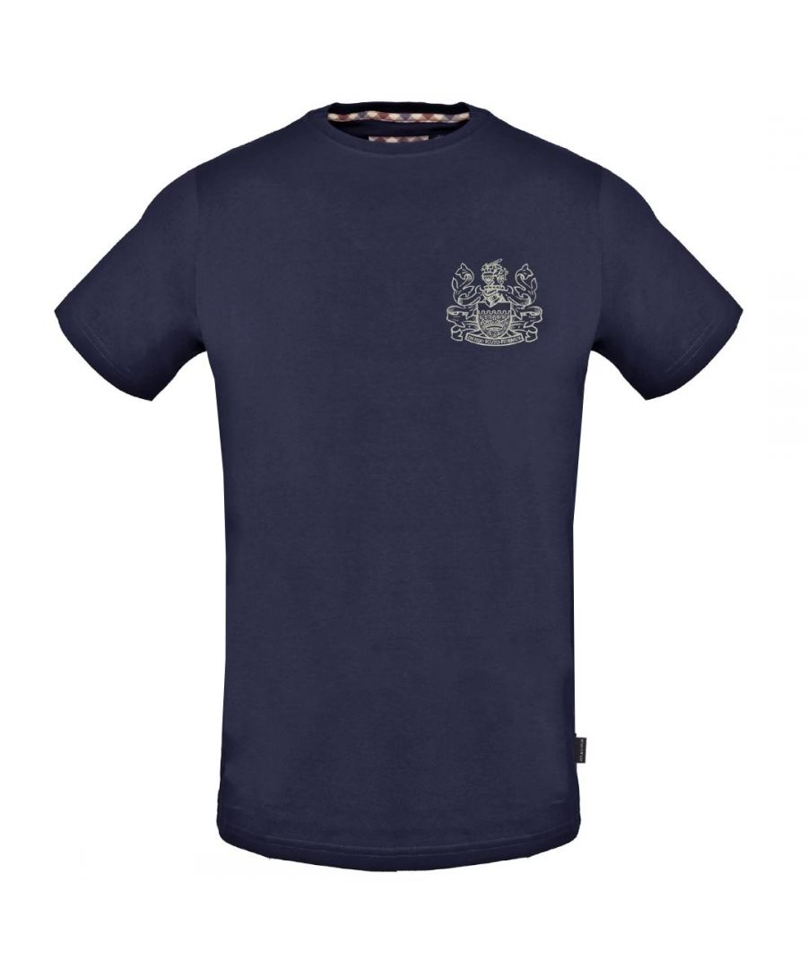 Aquascutum Stitched Aldis Logo Navy Blue T-Shirt