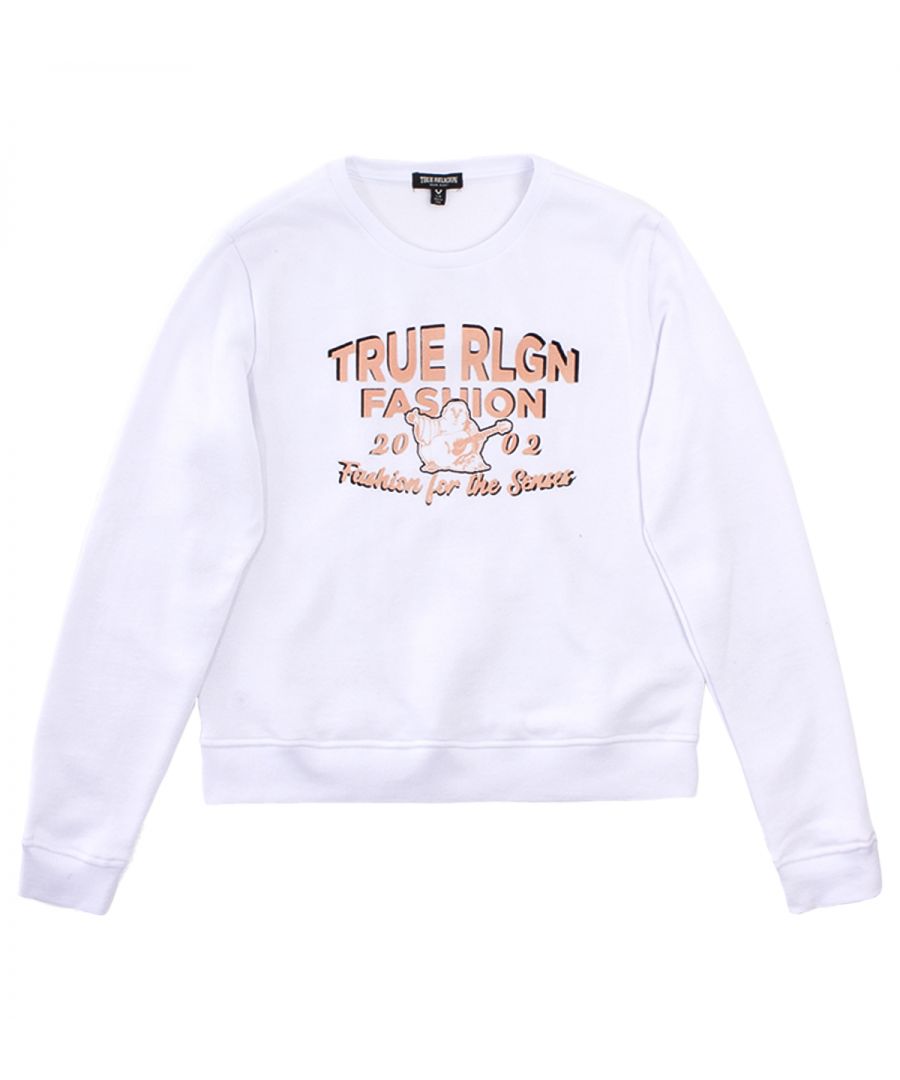 Image for True Religion Womens Flock Logo Crew Neck Sweatshirt - White