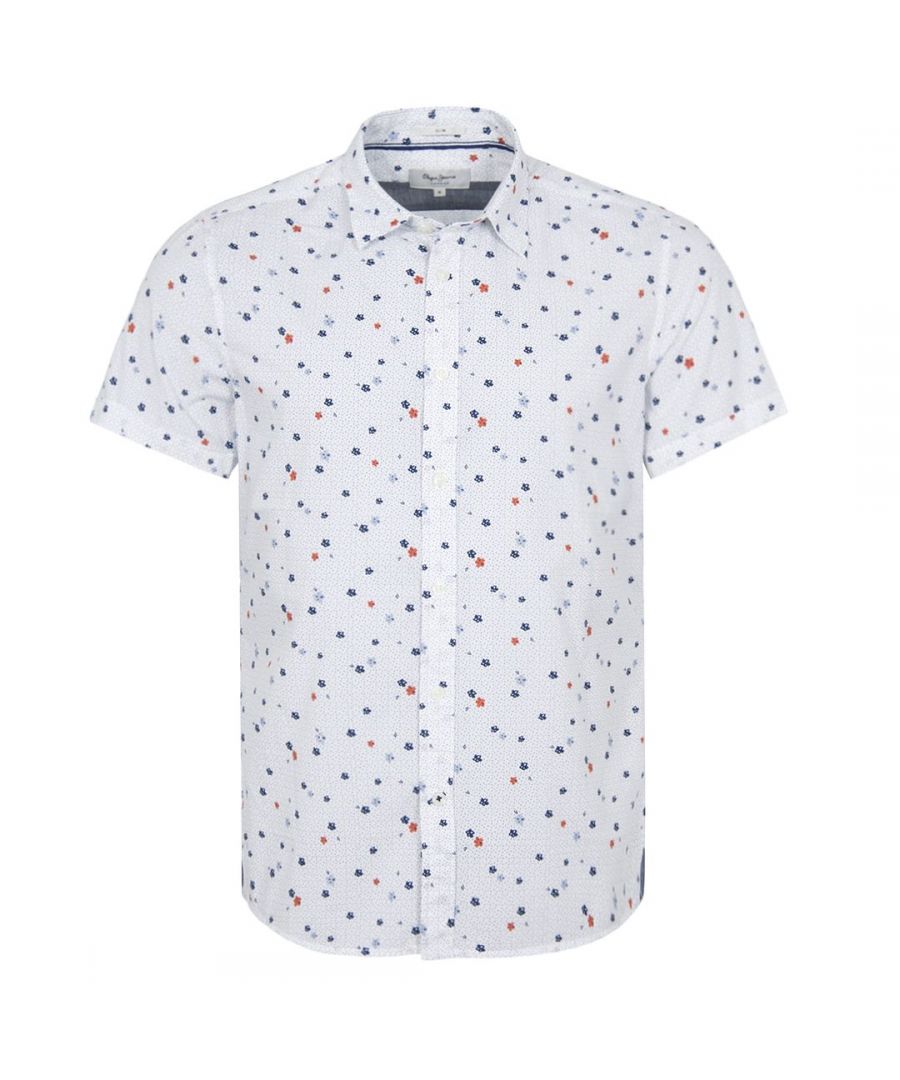 pepe jeans slim fit printed short sleeve multicoloured mens shirt pm305800 800 - white cotton - size 2xl